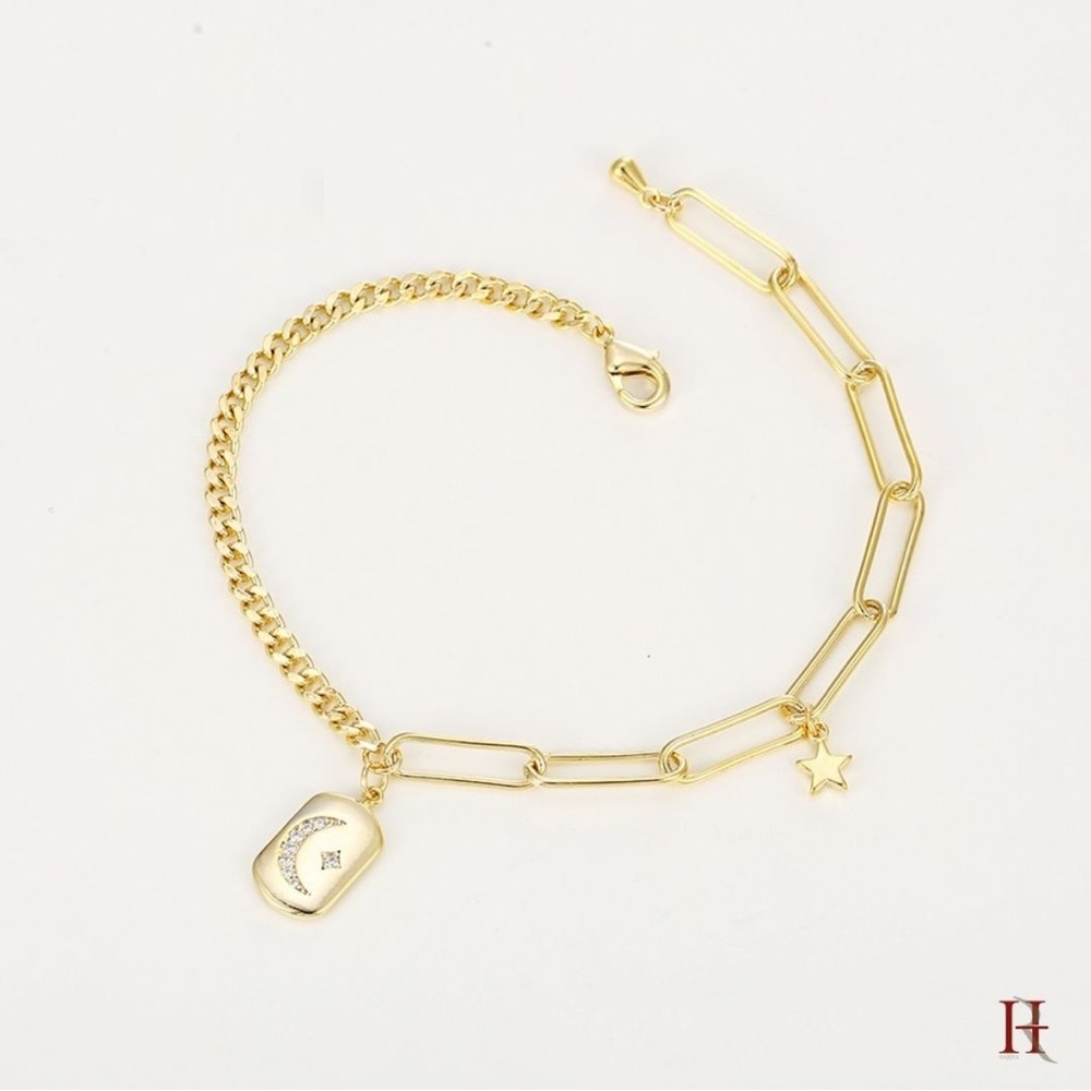 14k plated Moon and Star Bracelet